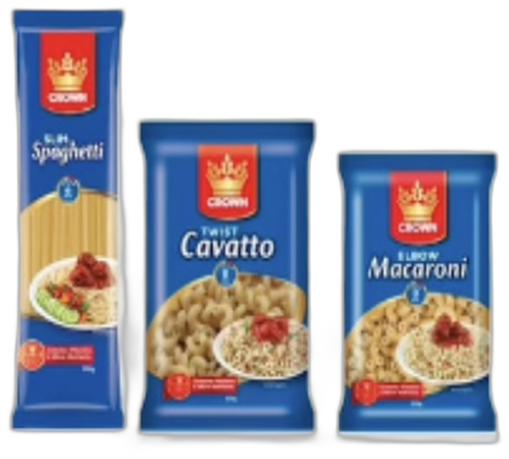 Crown slim spaghetti, twist cavatto and elbow macaroni packs