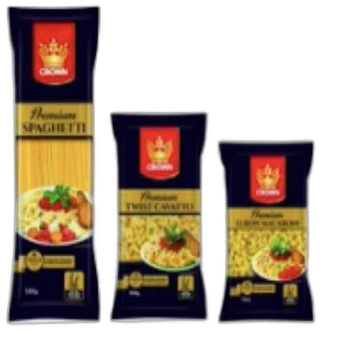 Crown premium spaghetti, twist cavatto and elbow macaroni packs