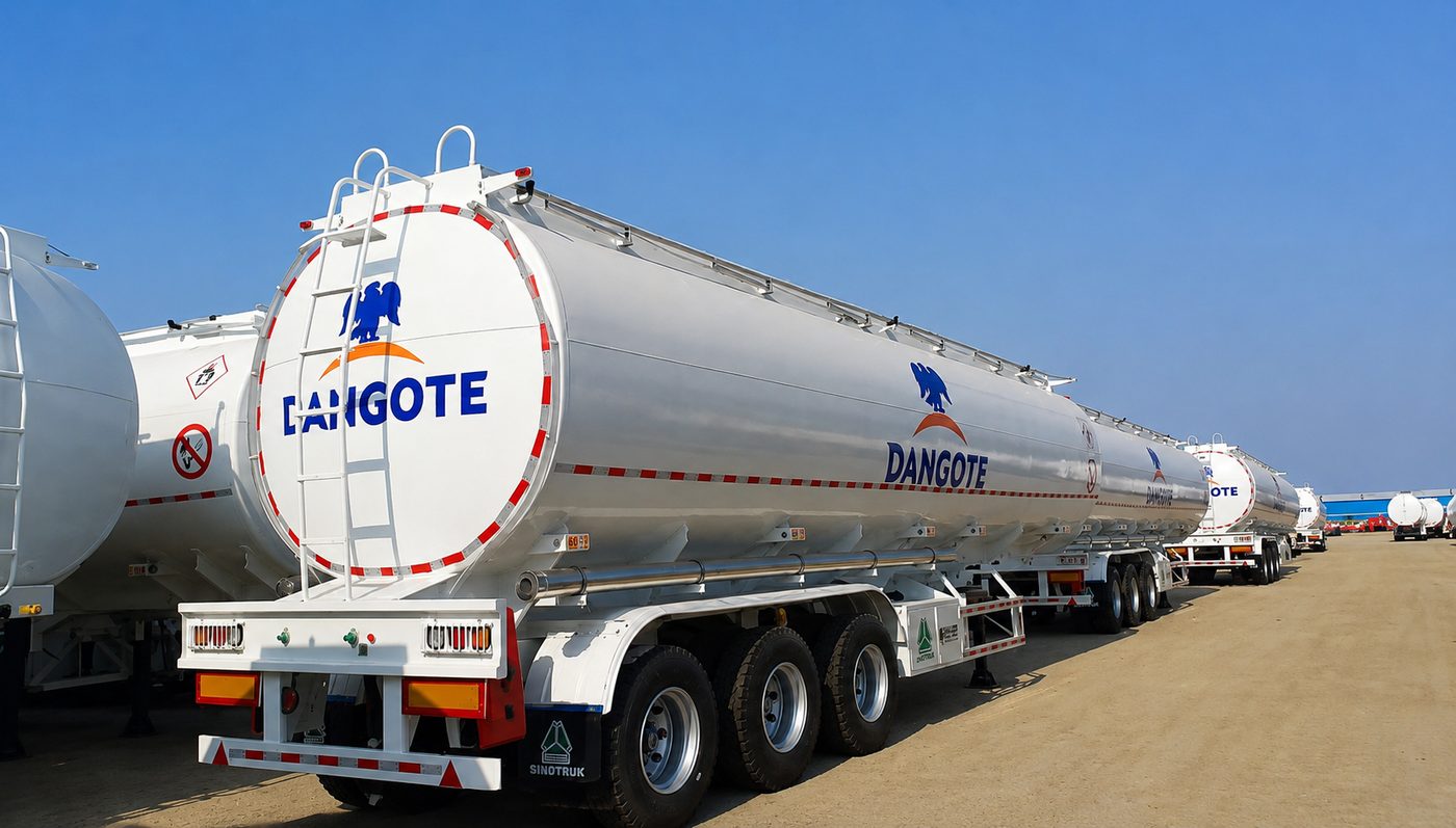 Fleet of Dangote fuel tanker trailers