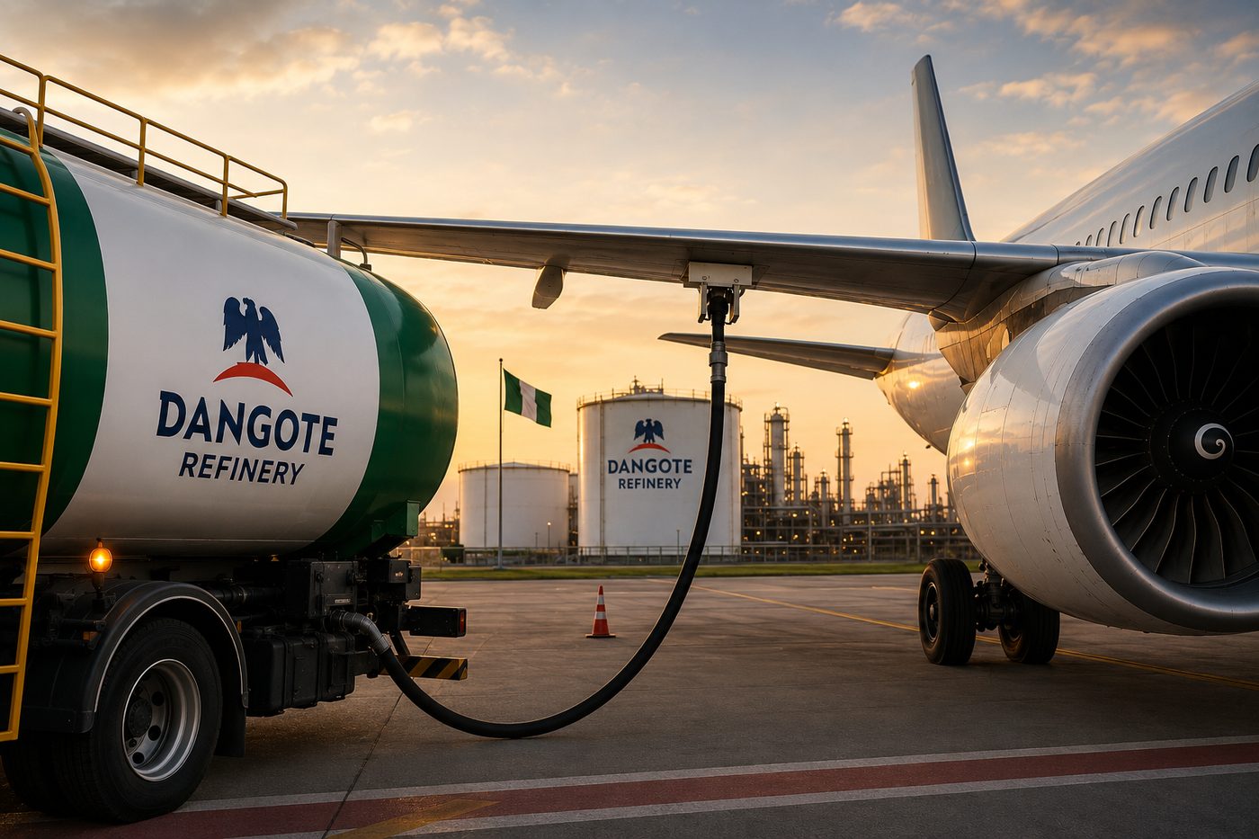 Dangote Refinery tanker fuelling an aircraft